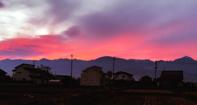 #安曇野 から見た#北アルプス と#夕焼け空